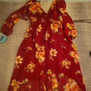 Rosegal burgundy floral high low dress